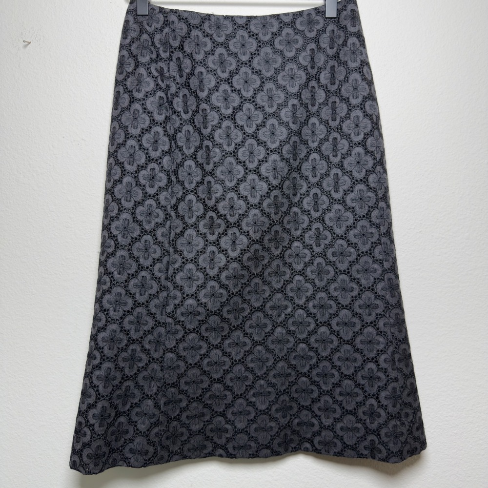 VTG 90s Harold's Women Wool Skirt 2 Gray Floral Eyelet A-Line Midi Witchy‎